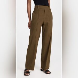 Vince High Waist Pull-on Linen Trousers in Olive Green. Size S